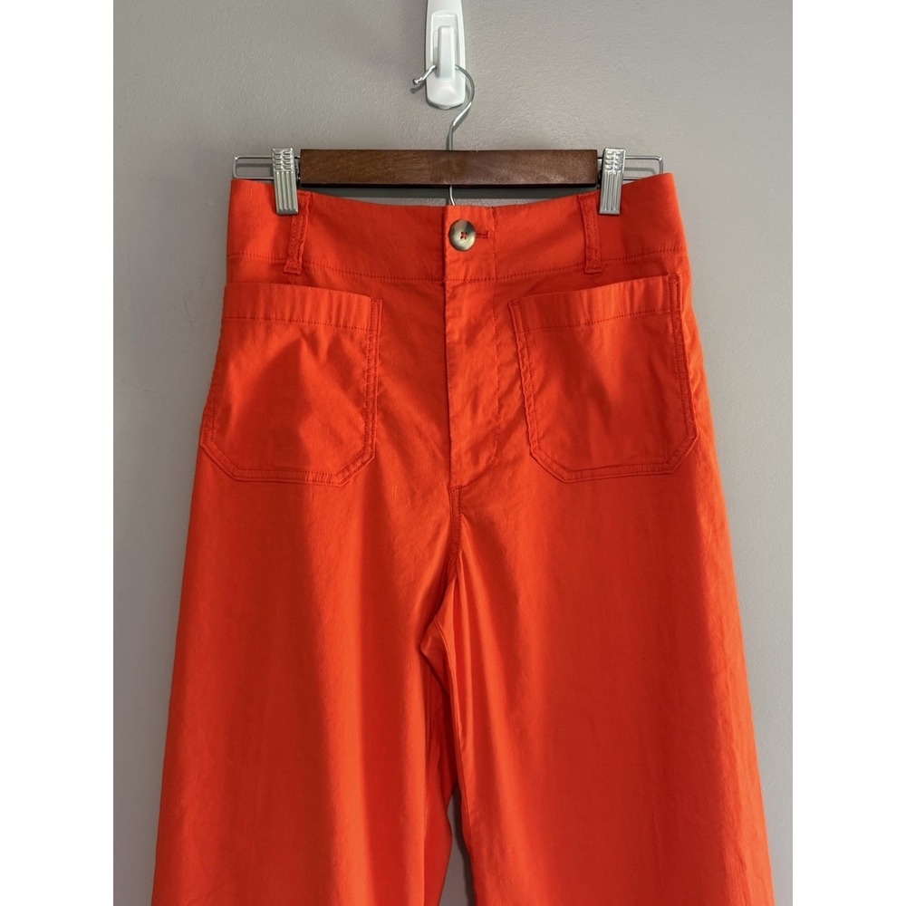 Maeve Anthropologie Colette Pants Linen Stretch Wide Leg Orange Crop Pockets 27 - Picture 3 of 14